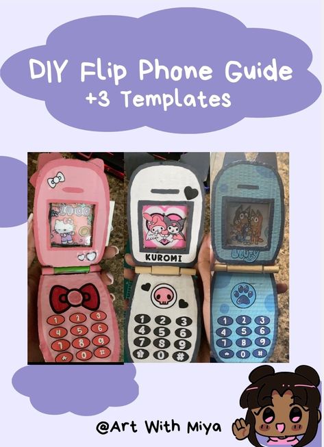 Hello Kitty Cardboard Flip Phone, Diy Flip Phone Template, How To Make A Cardboard Flip Phone, Hello Kitty Cardboard Flip Phone Template, Sanrio Cardboard Craft, Cardboard Tamagotchi Template, Cardboard Flip Phone Tutorial, Kuromi Flip Phone Template, My Melody Flip Phone Template