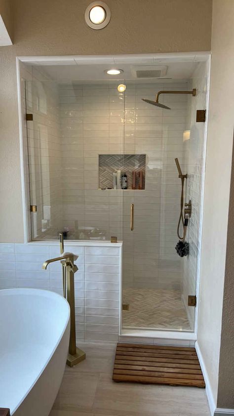 Home Gym Bathroom, Pony Walls, Bathroom Renovation Shower, Half Wall Shower, Bathroom Shower Enclosures, 2024 Bathroom, Condo Bathroom, Pony Wall, Gym Bathroom