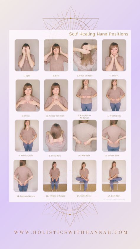 I am demonstrating the full routine of hand positions for self treating with Reiki energy Reiki Hand Positions Charts, Reiki Hand Positions, Reiki Principles, What Is Reiki, Hand Positions, Reiki Courses, Reiki Training, Learn Reiki, Everything Is Energy