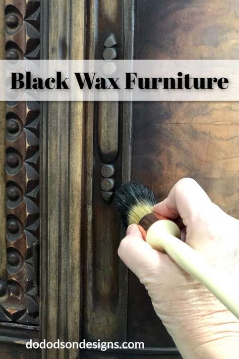 Black Wax Furniture, Wax Furniture, Black Painted Furniture, Farmhouse Style Lighting, Upcycling Furniture, Farmhouse Light Fixtures, Wood Details, Vintage Cabinet, Upcycling Projects