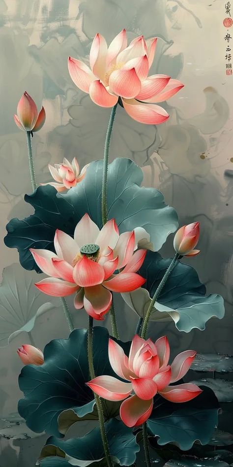 Midjourney AI Image: Lotus, new Chinese style decorative painting, soft and graceful shape, clear close-up texture of pet... → more in ai-img-gen.com Chinese Floral Painting, Lotus Flower Wall Painting, Lotus Texture Painting, Lotus Wall Painting, Radhakrishna Images, Insta Background, Wall Pepar, Lotus Flower Images, Lotus Artwork