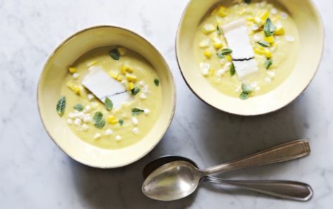 Crookneck Squash And Corn Soup With Humboldt Fog Recipe - Food Republic Crooked Neck Squash, Crookneck Squash Recipes, Squash Recipes Soup, Winter Vegetables Recipes, Crookneck Squash, Food Republic, Corn Soup, Winter Vegetables, Food Soup