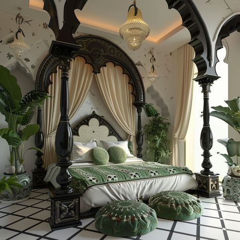 Who’s green with envy over this stunning Marrakech oasis?? 🙋🏻‍♀️ This estate exudes traditional Moroccan design with vibrant colors, intricate patterns, and rich textures. I especially love the use of arabesque motifs and arches in the doorways and openings. There’s just something about this style that invites you to come in and stay awhile….do you agree? Let me know your thoughts below!!👇 Conceptualized by @homescapedofficial ai . . . #marrakech #morocco🇲🇦 #moroccotravel #zelligetile #gr... Moroccan Bedroom Aesthetic, Morocco House, Moroccan Inspired Bedroom, Moroccan Style Home, Small Bedroom Ideas For Couples, Moroccan Houses, Moroccan Bedroom, Moroccan Homes, Moroccan Interiors