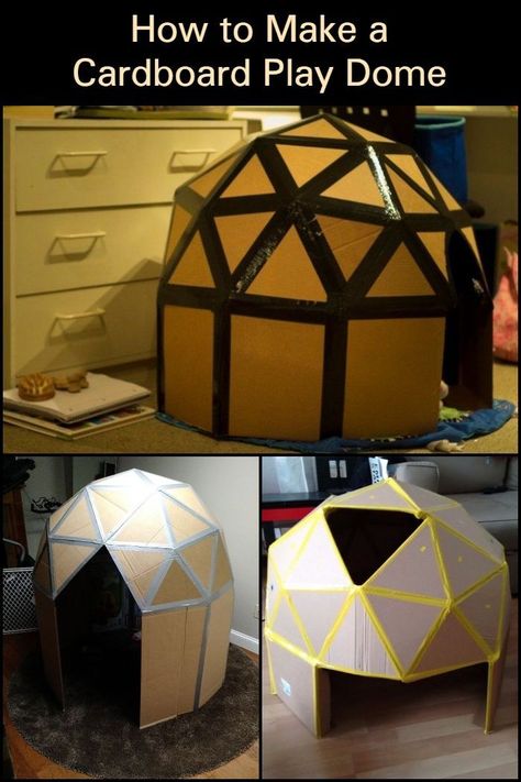 Cardboard Playhouse Ideas, Diy Play Tents For Kids, Cardboard Fort Ideas, Cardboard Template Free Pattern, Diy Igloo Indoor, Cardboard Projects For Kids, Box Fort Ideas, Playhouses Diy, Igloo Diy