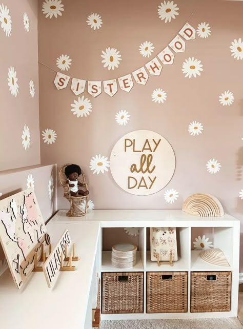 Play All Day Sign in Playroom | CraftCuts.com Play All Day Sign, Toddler Girl Bedroom Wall Decor, Boho Playroom Wall Decor, Girls Playroom Decor, Play Room Girls Kids, Playroom Signs Wall Decor, Shared Room Decor Ideas, Playroom Accent Wall Ideas, Toddler Girl Wall Decor