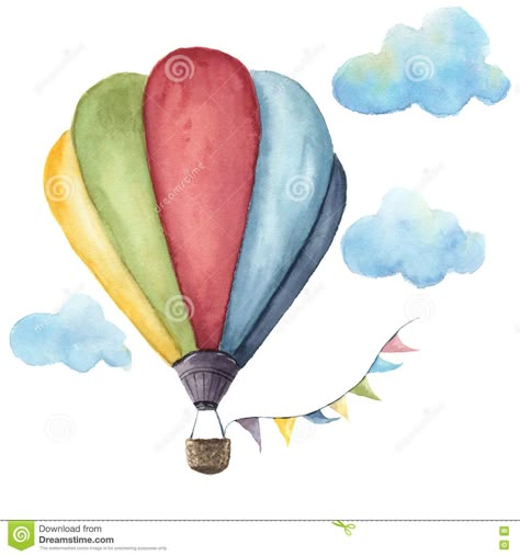 Illustration about Watercolor hot air balloon set. Hand drawn vintage air balloons with flags garlands and retro design. Illustrations isolated on white background. Illustration of summer, illustration, flight - 79812456 Watercolor Hot Air Balloon, Hot Air Balloons Art, Balloon Illustration, Balloon Painting, Watercolor Paintings For Beginners, Watercolor Paintings Easy, Vintage Air, Watercolor Art Lessons, Design Illustrations