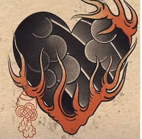 Japanese Heart Tattoo, Japan Tattoo Traditional, Japanese Flames, Japanese Flash Tattoo, Japan Traditional Tattoo, Koi Fish Drawing Tattoo, Japanese Tattoo Flash, Japanese Art Tattoo, Japanese Traditional Tattoo