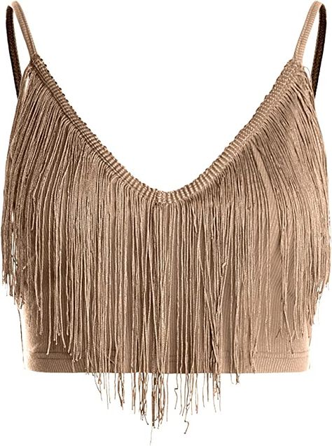 Verdusa Women's Fringe Trim V Neck Sleeveless Ribbed Crop Cami Top Black L at Amazon Women’s Clothing store Fringe Crop Top, Black Cami Top, Cropped Cami, Cami Crop Top, Fringe Trim, Amazon Women, Womens Tank, Cami Tanks, Cami Tops