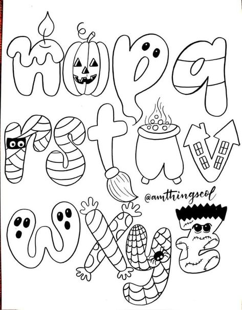 Spooky Fonts Alphabet Halloween, Halloween Abc, Disney Coloring Pages Printables, Halloween Fonts Alphabet, Bullet Journal Hand Lettering, Cute Halloween Drawings, Halloween Alphabet, Letters Ideas, Halloween Typography