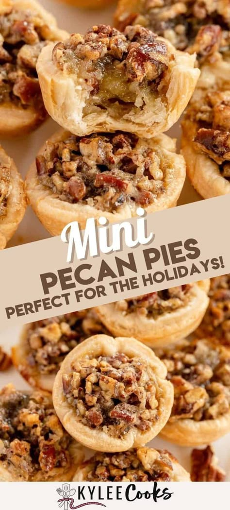 Mini Pecan Tassies, Pecan Bites Recipe, Small Pecan Pies, Pecan Cups, Bite Size Pecan Pie, Pecan Tarts Mini, Mini Pecan Pie Recipes, Mini Pecan Pie, Pecan Pie Tarts