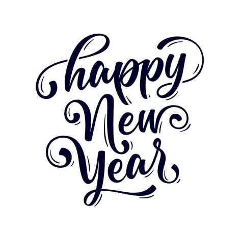 Happy New Year 2024 Calligraphy, Calligraphy Happy New Year, Happy New Year Writing Style, Happy Calligraphy Fonts, Happy New Year Calligraphy Design, Happy New Year Handlettering, Happy New Year 2023 Drawing, Happy New Year Card Design, New Year Design Ideas