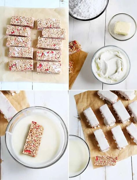 Yogurt-Coated Gluten Free Chewy Strawberry Granola Bars - Gluten Free on a Shoestring Yogurt Coating Recipe, Strawberry Granola Bars, Greek Yogurt Bars, Pantry Snacks, Yogurt Bars, Kids Yogurt, Strawberry Granola, Gluten Free On A Shoestring, Bars Gluten Free