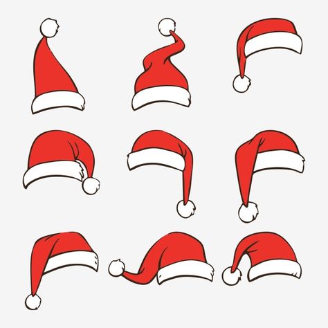 Cartoon Santa Hat, Santa Claus Hat Drawing, How To Draw A Santa Hat, Santa Hat Outline, Santa Hat Illustration, Christmas Hat Illustration, Draw Santa Hat, Santa Hat Doodle, Santa Hat Painting