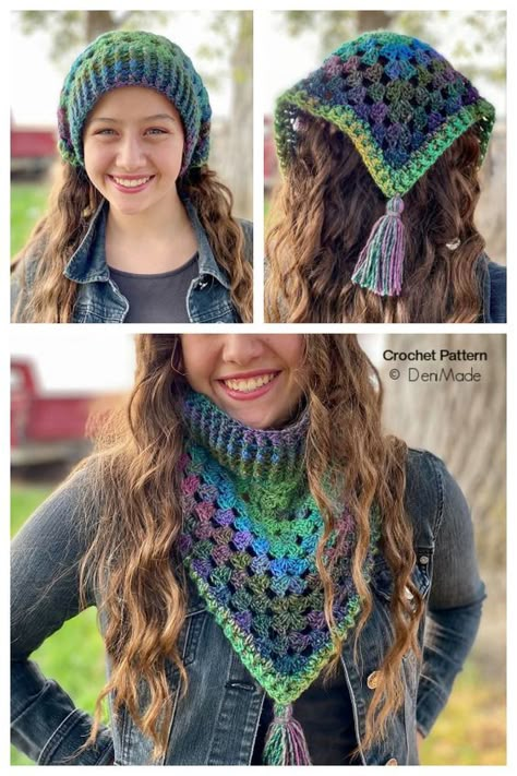 Crochet Headband Triangle, Crochet Cowls Patterns Free, Crochet Hair Scarf Free Pattern, Crochet Hair Scarf, Crochet Head Scarf, Kerchief Pattern, Crochet Kerchief, Ear Warmer Crochet, Kerchief Hair