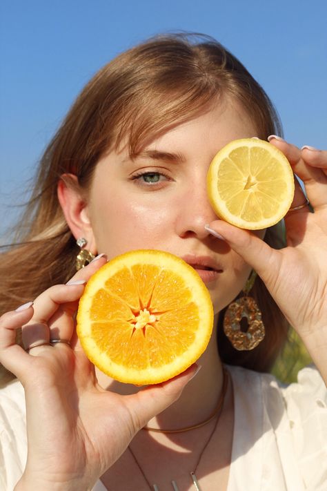 Lemon Photoshoot Model, Photoshoot With Lemons, Lemon Editorial, Lemon Girl Aesthetic, Fruit Photoshoot Model, Fruit Photography Aesthetic, Citrus Photoshoot, Lemons Photoshoot, Commercial Photography Model