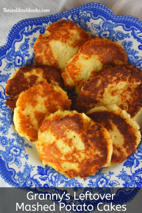 Mashed Potato Cakes Leftover, Leftover Mashed Potato Cakes, Real Mashed Potatoes, Mashed Potato Patties, Mashed Potato Pancakes, Potato Cakes Recipe, Mashed Potato Cakes, Old Cookbooks, Potato Fritters