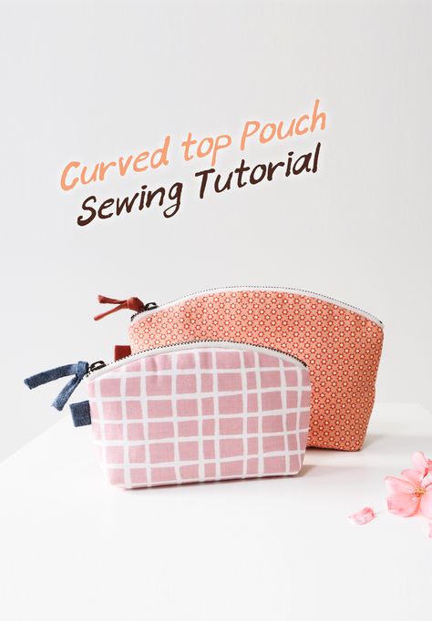 Curved Zipper Pouch Tutorial, Curved Top Zipper Pouch, Diy Small Pouch Bag, Cosmetic Pouch Diy, Makeup Bag Sewing Pattern Free, Mini Pouch Sewing Pattern, Sew Pouch With Zipper, Free Zipper Pouch Sewing Pattern, Zipper Bags Tutorial Free Pattern