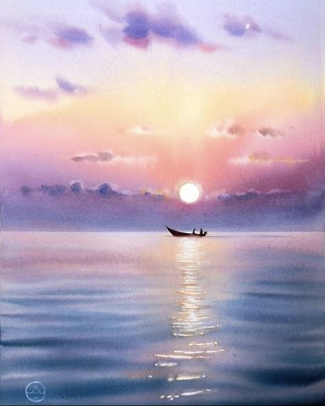 Ocean Landscape Painting, Watercolor Blog, Watercolor Flowers Tutorial, Art Painting Tools, Watercolor Sky, Beautiful Abstract Art, Watercolor Paintings For Beginners, Watercolor Sunset, Diy Watercolor Painting