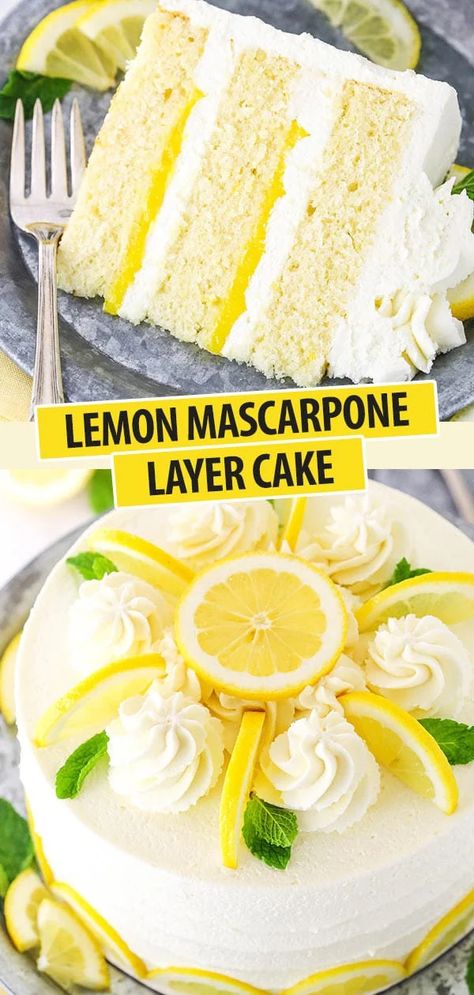 Whipped Mascarpone, Lemon Mascarpone, Mascarpone Cake, Moist Lemon Cake, Mascarpone Frosting, Lemon Curd Filling, Cake Lemon, Healthy Cake Recipes, Lemon Cake Recipe