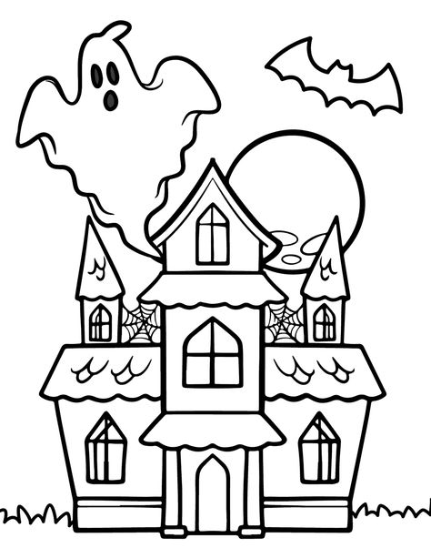 House Coloring Pages For Kids, Haunted House Coloring, Haunted House Drawing, Fall Coloring Sheets, House Coloring Pages, Free Halloween Coloring Pages, Halloween Coloring Sheets, Casa Halloween, Halloween Printables Free