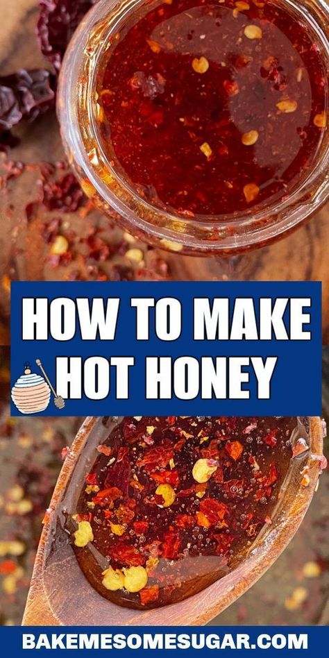 Make Hot Honey, Hot Honey Recipes, Homemade Hot Honey, Hot Honey Sauce, Hot Honey Recipe, Homemade Sauce Recipes, Hot Sauce Recipes, Honey Sauce, Spicy Honey