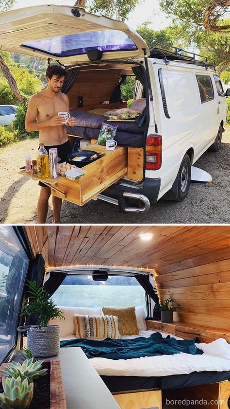 T4 Camper Conversion, Van Life Outdoor Kitchen, Van Transformation Camper, T4 Van Conversion, Living Van Ideas, Camper Van Beds, Astrovan Conversions, Camp Van Ideas, Converting Van To Camper