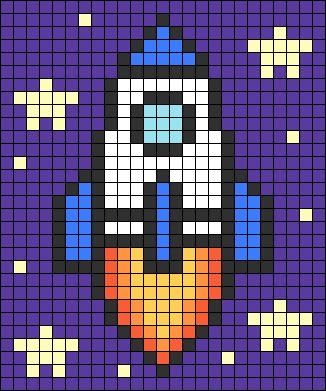 Space Cat Cross Stitch, Space Pixel Art Easy, Perler Bead Patterns Space, Star Trek Pixel Art, Alien Alpha Pattern, Space Perler Bead Patterns, Space Alpha Pattern, Astronaut Pixel Art, Space Crochet Pattern