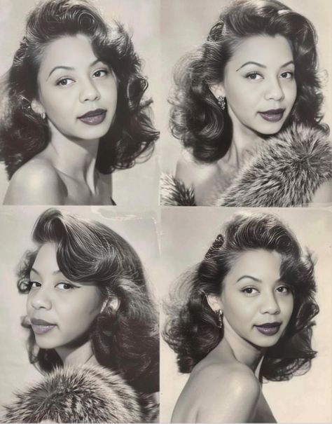 Black Women 1940s Hair, Betty Draper Hair, Vintage Hairstyles 50s, 1950 Black Women Hairstyles, 1920s Hair Curly, Black Pinup Hairstyles, 50s Style Photoshoot, Vintage Black Glamour Photoshoot, Hollywood Glam Hair Black Women