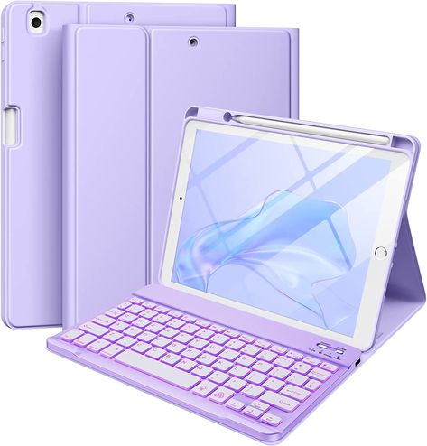 Hamile iPad 9th Generation Case with Keyboard 10.2 Inch - Backlit Wireless Detachable Folio Keyboard Cover with Pencil Holder for iPad 8th Gen / 7th Gen/iPad Pro 10.5" / iPad Air 3rd Gen (Purple) Purple Keyboard, Ipad 9th Generation Case, Note Tablet, Ipad Keyboard Case, Ipad 9th Generation, Keyboard For Ipad, A Keyboard, Keyboard Case, Keyboard Cover