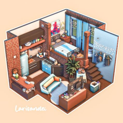 Sims 4 Entry Way Ideas, Sims 4 Loft, Sims 4 Content, Sims 4 Houses Layout, Tiny Loft, Home Gym Design Garage, Die Sims 4, Sims Houses, Sims 4 Bedroom