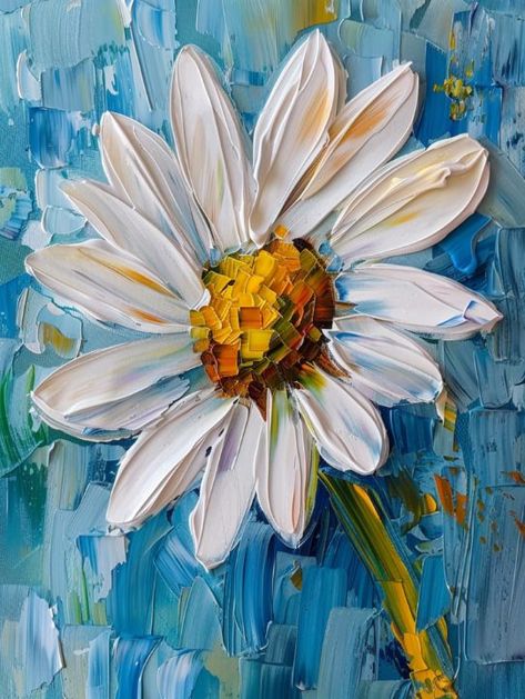 Oil painting little daisy - Maxleron Acrylic Painting Daisies, Daisy Painting Acrylic Easy, Daisy Acrylic Painting, Daisy Paintings, Daisy Oil Painting, Daisy Flower Painting, Painted Daisies, Dry Brush Painting, Illustration Animals