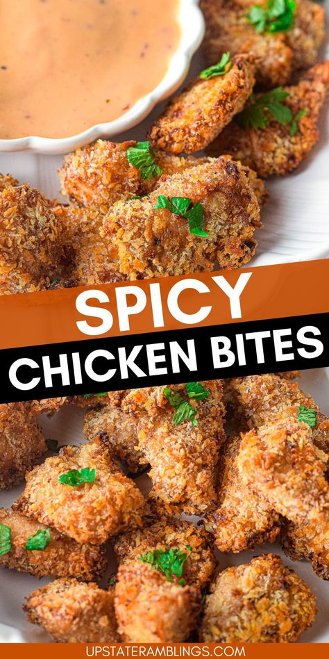 spicy chicken bites Bang Bang Chicken Air Fryer, Spicy Chicken Nuggets, Spicy Chicken Bites, Sweet Spicy Sauce, Chicken Orange, Easy Chicken Breast Recipes, Chicken Cubes, Spicy Baked Chicken, Chicken Air Fryer