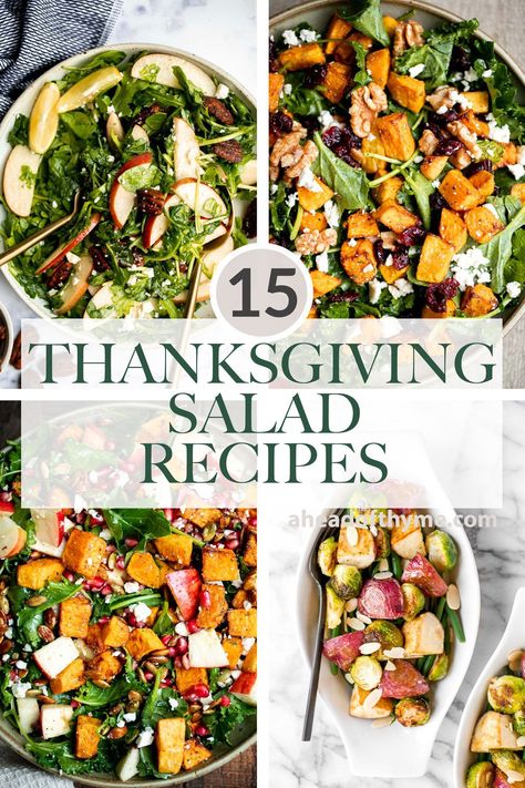 When it comes to epic Thanksgiving dinners, it's all about balancing out the heavy main dish and comforting side dishes. If you are wondering what easy Thanksgiving salad to add to your holiday dinner table, you are in the right please. We are sharing over 15 of our most popular and best Thanksgiving salad recipes including butternut squash salads, seasonal apple salads, warm salads with roasted vegetables, everything kale, and more! | aheadofthyme.com #thanksgivingsalad #thank via @aheadofthyme Easy Holiday Food, Thanksgiving Fruit Salad, Thanksgiving Salads, Thanksgiving Salad Recipes, Thanksgiving Salad, Butternut Squash Salad, Turkey Salad, Harvest Salad, Pecan Salad