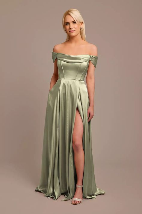 Bridesmaid Dresses - Galina Signature Charmeuse Cowl Off-the-Shoulder Bridesmaid Dress Style # GS290173 – View Image 1 Charmeuse Bridesmaid Dress, Bridesmaid Dresses Gowns, Sweetheart Bridesmaids Dresses, Vowel Renewal, Davids Bridal Bridesmaid Dresses, Champagne Bridesmaid Dresses, Dusty Blue Bridesmaid Dresses, Bridesmaid Colors, Wedding Aesthetics