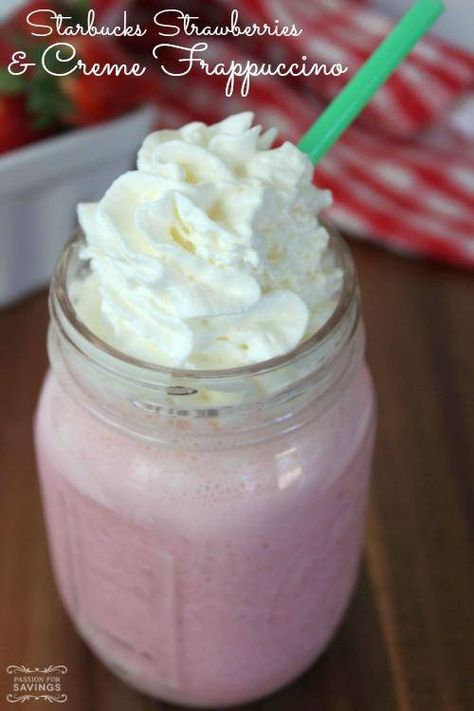 Starbucks Copycat Recipes You Can Make at Home! Strawberry Creme Frappuccino Starbucks, Strawberry Frappe Starbucks, Creme Frappuccino Recipe, Starbucks Strawberries, Frappe Starbucks, Strawberry Frappe, Summer Drink Recipe, Frappuccino Starbucks, Starbucks Copycat Recipes