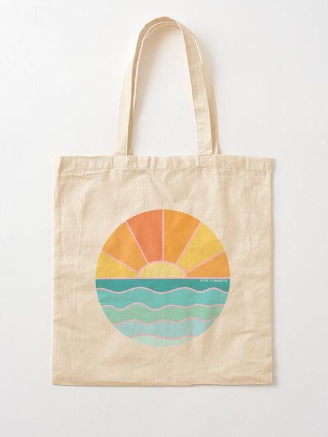 "Summer Sunrise " Tote Bag by HopesPalette | Redbubble Cute Canvas Bag Ideas, Painting On Canvas Bags Totes, Beachy Painted Tote Bags, Summer Tote Bag Ideas, Diy Summer Tote Bag, Painted Bag Ideas, Diy Tote Bag Painting Ideas Summer, Tote Bag Design Ideas Paint, Cotton Tote Bags Design