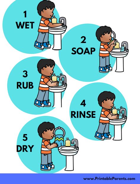 Teach Your Child to Wash Hands - free printable - Printable Parents How To Wash Your Hands, Hand Washing Poster Free Printable, When To Wash Your Hands, Hand Hygiene Posters, Wash Your Hands Poster, Wash Your Hands Sign, Kids Hygiene, Hygiene Activities, Hand Washing Poster