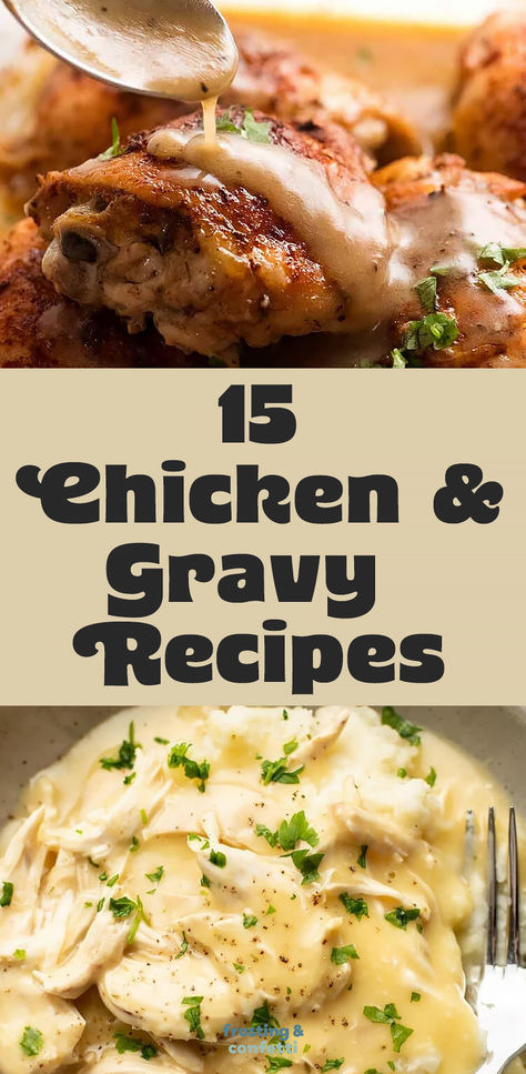 Looking for mouthwatering chicken and gravy recipes? You'll enjoy these easy and delicious recipes that will leave you craving for more. From classic comfort food to modern twists, these recipes are perfect for any occasion. You'll find Instant Pot chicken and gravy, country friend chicken, Gravy Baked Chicken (Thighs And Drumsticks), Chicken Wings in Gravy, and more. Southern Chicken And Gravy Recipes, Gravy Baked Chicken, Chicken N Gravy Recipes, Leftover Chicken And Gravy Recipes, Baked Chicken In Gravy, Chicken And Country Gravy, Chicken With Gravy Recipes, Almond Chicken Gravy Recipe, Chicken And Gravy Stovetop