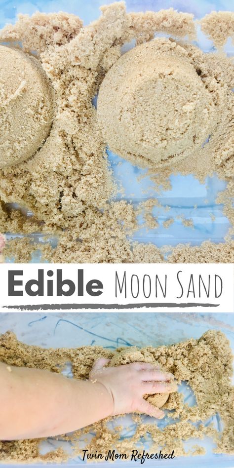 Moon Sand Recipe, Edible Sensory Play, Edible Sensory, Sand Recipe, Diy Moon Sand, Diy Kinetic Sand, Sands Recipe, Activities For One Year Olds, Sensory Play Toddlers