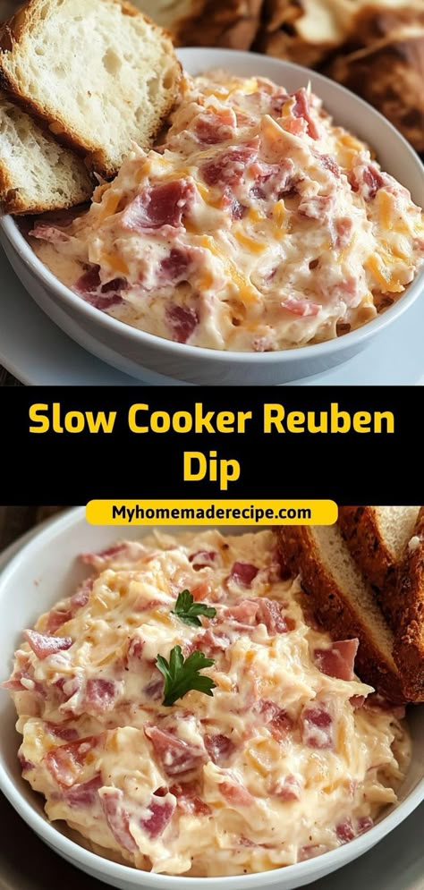 This Slow Cooker Reuben Dip is a warm, cheesy appetizer loaded with corned beef, Swiss cheese, and sauerkraut. Perfect for parties or game day! Ingredients: 1 cup chopped corned beef 1 cup shredded Swiss cheese 1/2 cup sauerkraut 1/2 cup mayonnaise A crowd-pleasing dip that’s easy and delicious Sweet And Sour Dip, Rueben Crockpot Dip, Corned Beef Dip Appetizers, Crock Pot Food For Party, German Dip Recipes, Country Ham Dip, Ruben Dip Recipe, Corned Beef Dip Cream Cheese, Hot Beef Dip