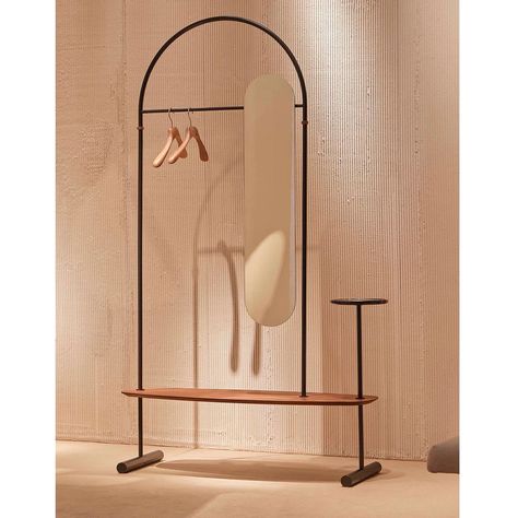 Arco Valet Stand by Nomon | Do Shop Long Oval Mirror, Black Marble Tray, Walnut Shelf, Clothing Rack Bedroom, Bedroom Dressing Room, Walnut Shelves, Valet Stand, Bedroom Dressing, Hanger Design