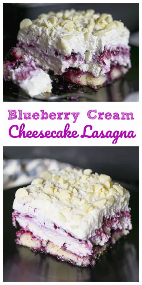 Blueberry Cream Cheesecake Lasagna - The Baking ChocolaTess White Chocolate Blueberry Lasagna, Blueberry Cheesecake Fluff, Lemon Blueberry Lasagna, Dessert Lasagna Recipes, Lush Dessert Recipes, Blueberry Lasagna, Lasagna Desserts, Oreo Lasagna, Cheesecake Lasagna