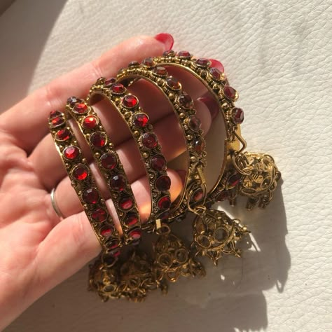 Straight From Mumbai, Gorgeous Celebratory Bangles For Little Girls Size - 2” Diameter 4 Golden Colored Pieces With Red Stones 1 Golden Color Piece With Orange Stones 2 Pieces - $5 5 Pieces - $10 Pop It In A Bundle And Let Me Know How Many Pieces You Wantmix N Match For Greater Savings!! Smoke Free Home Fast Shipper Nails And Henna, Golden Bangles, Maximalist Jewelry, Shopping Link, Kerala Wedding, Plastic Bangles, Brand Mood Board, Princess Jewelry, Red Stones