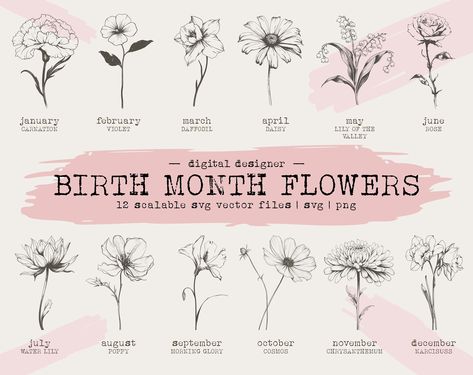 Birth Month Flower Svg, Morning Glory Tattoo, Flower Bouquet Svg, Birth Month Flower Bouquet, Flower Bouquet Png, Chrysanthemum Bouquet, Flower Bouquet Tattoo, Flower Bundle, Bouquet Tattoo