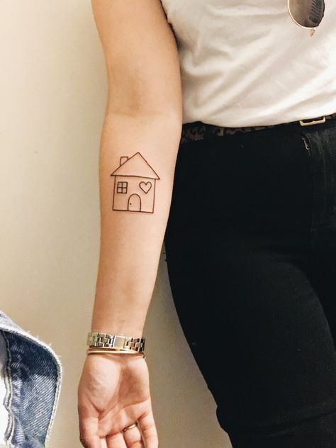 house tattoo #tattoo #ink #house #smalltattoo The House That Built Me Tattoo, Realtor Tattoo, Real Estate Tattoo Ideas, Simple House Tattoo, House Tattoo Minimalist, Tiny House Tattoo, House Tattoo Simple, Little House Tattoo, Tattoo Casa