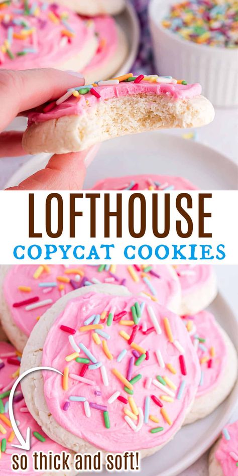 Pink Frosting Cookies, Lofthouse Cookies Copycat, Best Iced Cookie Recipe, Pink Frosted Cookies, Copycat Lofthouse Cookies, Gluten Free Lofthouse Sugar Cookies, Copycat Walmart Sugar Cookies, Soft Batch Sugar Cookies, Soft Sugar Cookies With Frosting