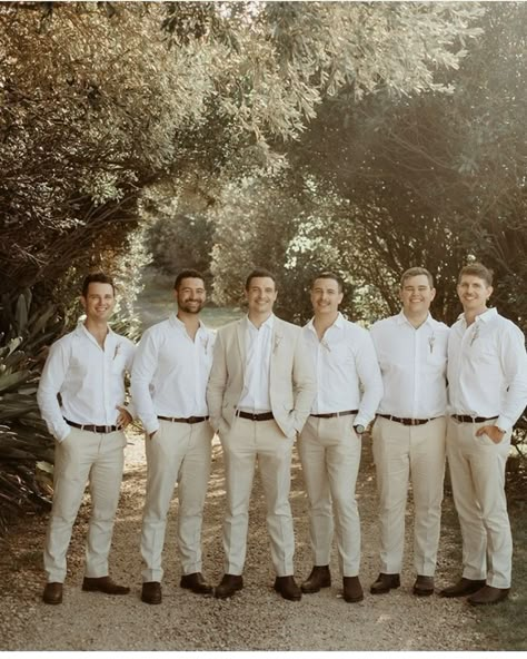 Simple Men Wedding Outfit, Beachy Groomsmen Attire, Tropical Groomsmen Attire, Simple Groomsmen Attire, Beach Groomsmen Attire, Simple Groom Attire, Guayabera Wedding, Groomsmen Attire Beach Wedding, Rustic Groomsmen Attire