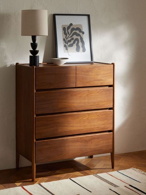 Absolutely beautiful. Highly recommended. Mid Century Modern Chest Of Drawers, Mid Century Scandinavian Bedroom, Bedroom Walnut Furniture, Mid Century Bedside Table, Walnut Interior Design, Scandinavian Bedrooms, Mid Century Chest Of Drawers, Chest Of Drawers Design, Scandi Bedroom