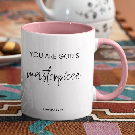 Quotes On Coffee Mugs, Motivational Mugs Coffee Cups, Customized Mugs Ideas, Inspirational Coffee Mug Quotes, Christian Mug Designs, Mugs Designs Ideas, Christian Gifts For Him, Christian Souvenirs, Cute Coffee Mugs Designs