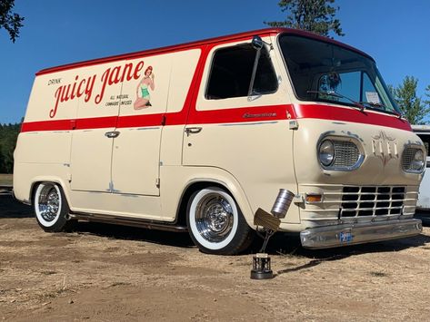 I'm all for custom graphics on the side of a vintage van, but I'm not so sure about this next one. The questionable aspect of recently legalized substances is not what strikes me as much as the use of the word juicy to describe the painted lady of the side of this thing. Remove that part and this thing looks good. Find this 1965 Ford Econoline Van offered for $5,017 in Grants Pass, OR via ebay. #Murica #ESeries #Econoline #Ford #Van Ford Econoline Camper Van, Van Life Ford Econoline, The Painted Lady, Ford Econoline Van, Ford Ecoline Van Conversion, 1962 Ford Econoline Van, Econoline Van, Grants Pass, 1962 Ford Falcon Futura